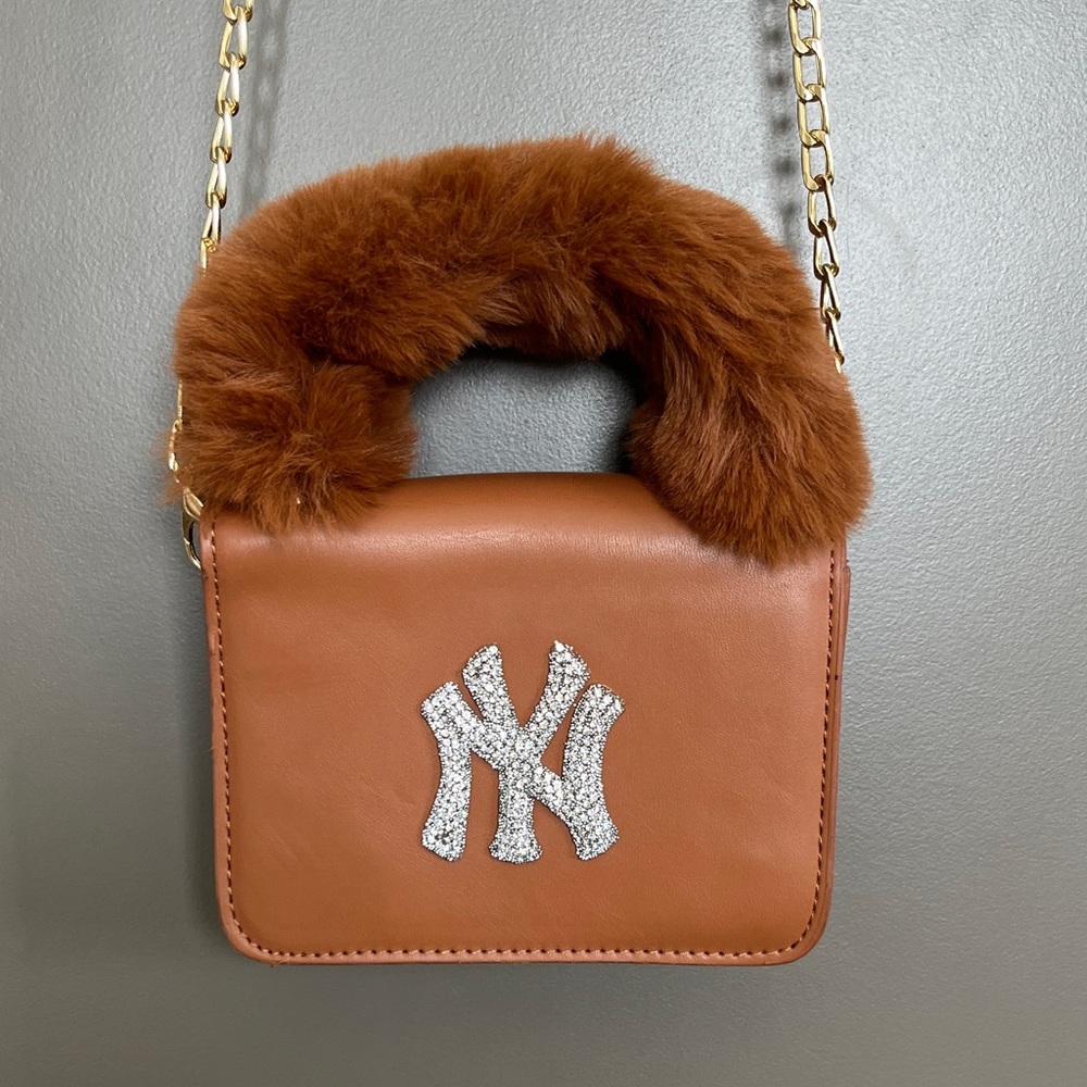 NY Yankees Brown Fur Handle Bag NWOT